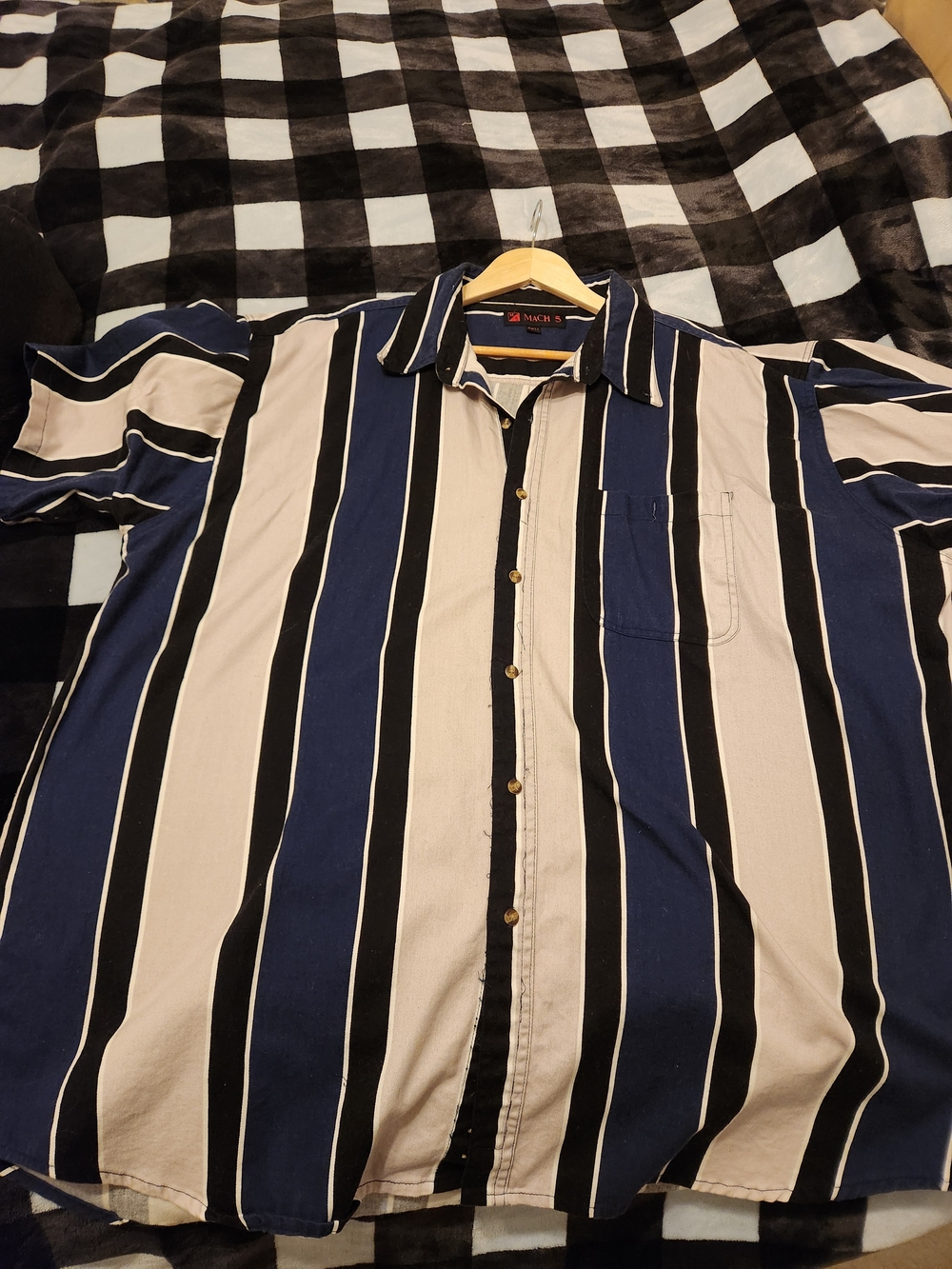 Navy & Cream And Grey. Vertical Stripe Men's Shirt